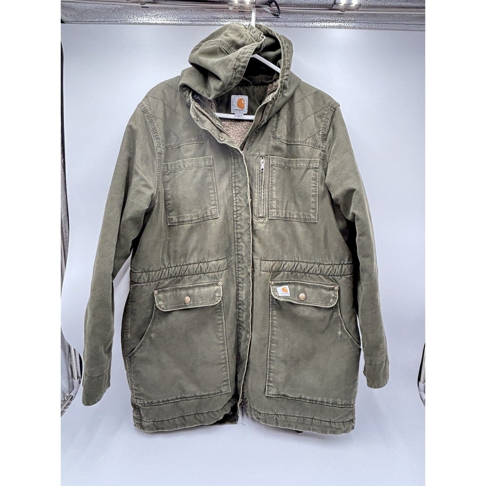 Carhartt Crawford Women's L Olive Sherpa Lined Parka Gorpcore Hiking Camping - Picture 4 of 11